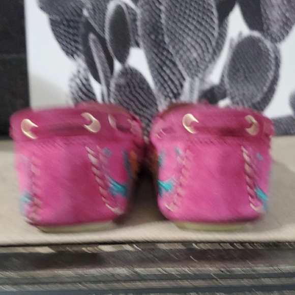 Anthro Floral Embroidered Pink Loafers Hot Pink Flats Fuscia Slip On Moccasins - Picture 9 of 11